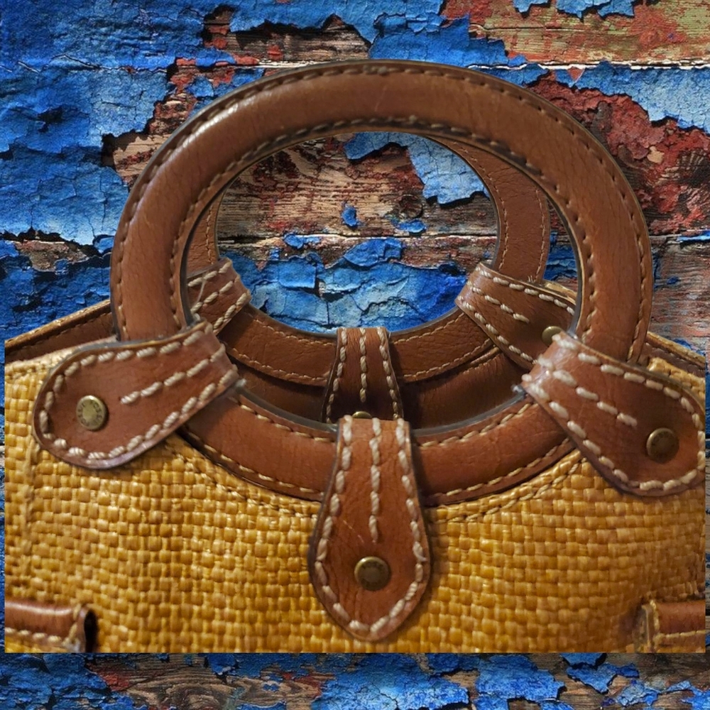 Vintage FOSSIL Woven Mini Satchel Shoulder Bag Leather Trim Y2K Genuine Classic - Picture 16 of 16